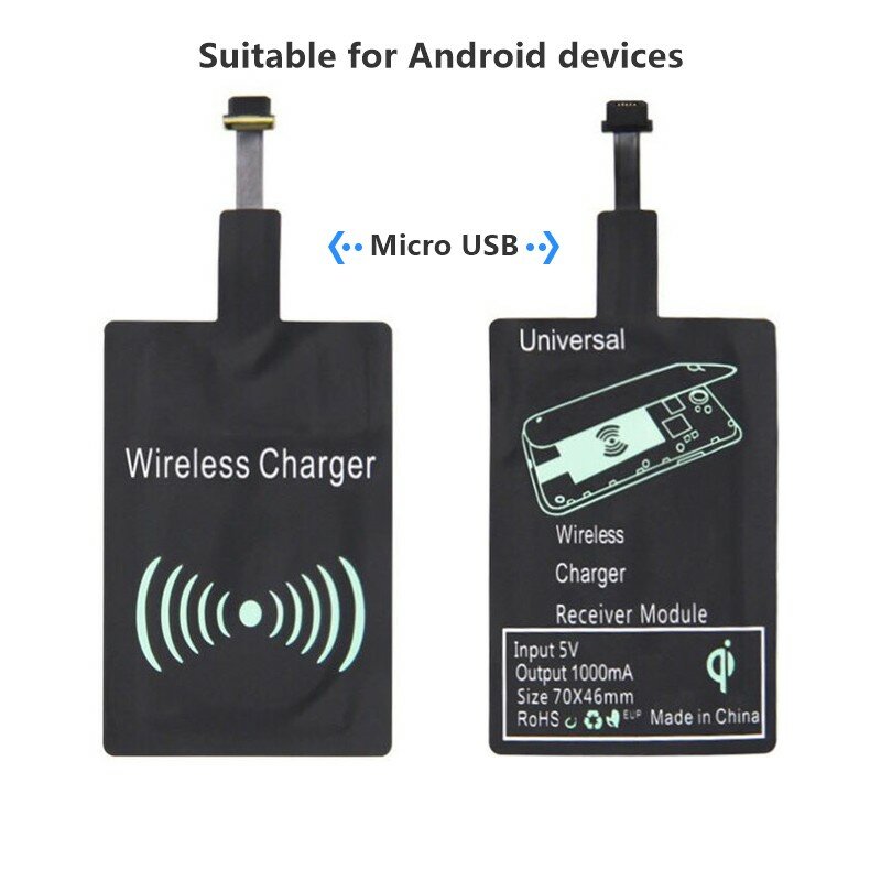Receptor de carga inalámbrica Qi ligero para Samsung, Huawei, Xiaomi, adaptador de cargador inalámbrico rápido Universal Micro USB tipo C