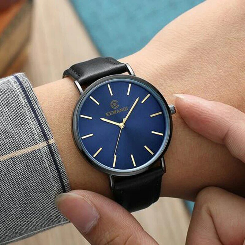 Luxus Herren Uhr Dünne Herren Uhren Blau Zifferblatt Mode Quarz Uhren Aktien herren Uhr Reloj De Lujo Hombre Erkek kol Saati 2020