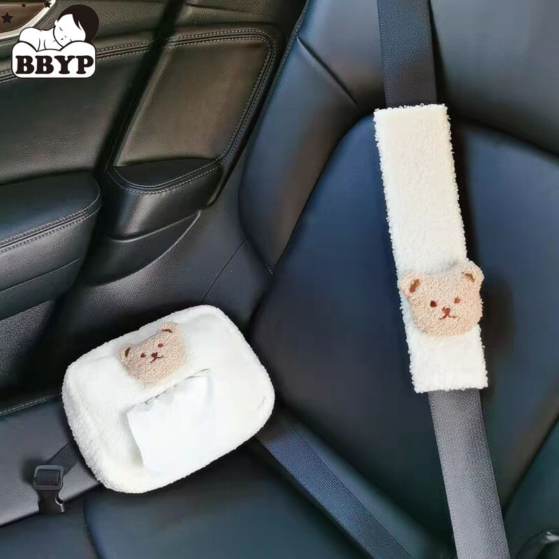 Cinturón de seguridad con Oso de dibujos animados para coche, accesorio para el hombro, protección transpirable, acolchado, Interior del coche, 2 piezas