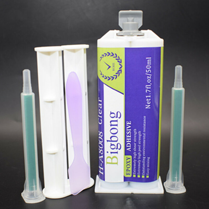 Resina epoxi transparente, 50ml, pegamento AB 1:1 epoxis adhesivo y boquilla mezcladora de repuesto de 2 piezas, boquillas mezcladoras y émbolo 1:1 y pala mezcladora