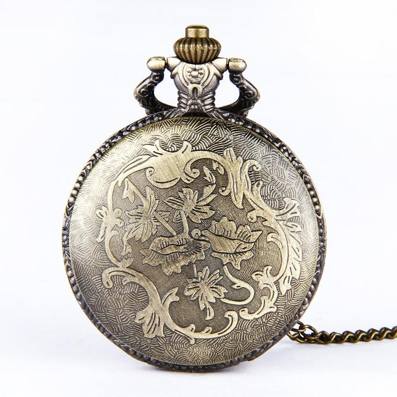 Large thin chain bronze case engraving Indian and American vintage train pattern pocket watch