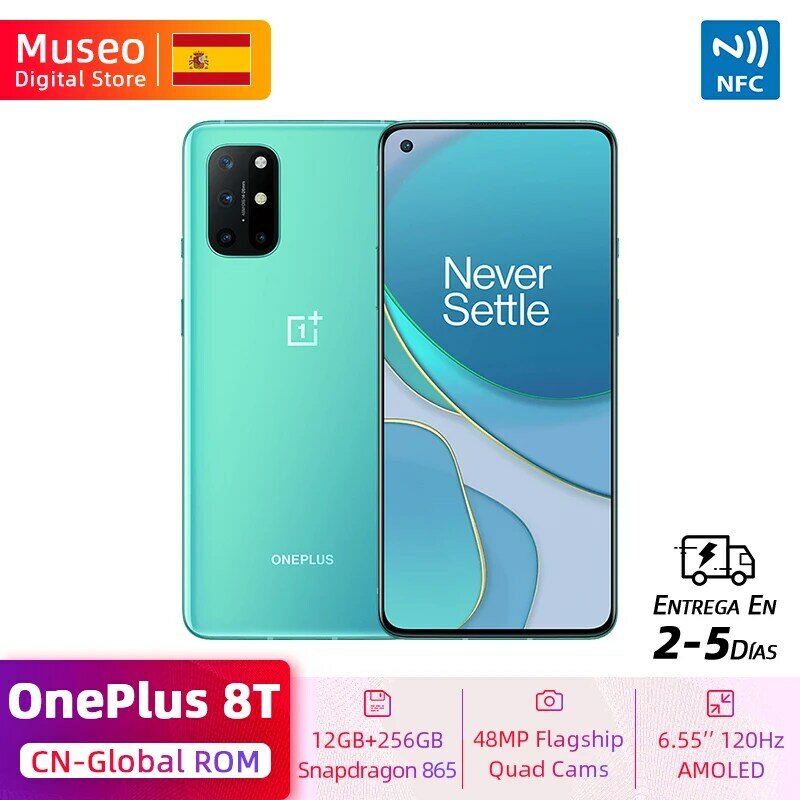 Versione globale UK OnePlus 8 T 8 T Smartphone Snapdragon 865 12GB 256GB 6.55 ''120Hz Display fluido 48MP Quad Cams 65W carica NFC