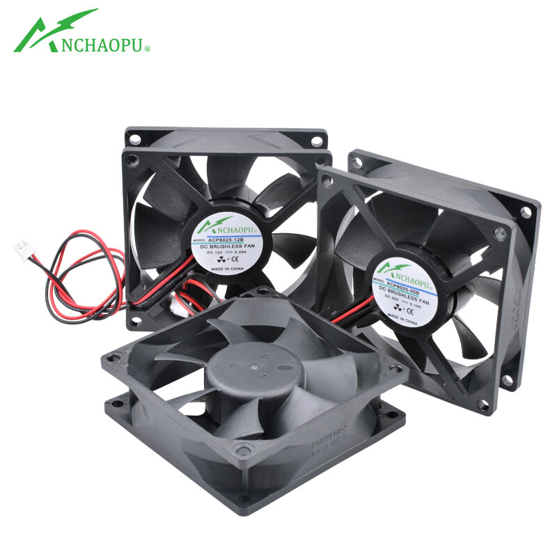 Ventilador de refrigeración ACP8025, 8cm, 80mm, 80x80x25mm, cc 5V, 12V, 24V, 2 pines, adecuado para inversor de corriente de chasis