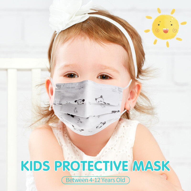 Masque facial jetable pour enfants, 10/100 pièces, protection faciale, Anti-poussière, soufflé à l'état fondu, Panda, pour garçons et filles, 3 couches, tissu Anti-Pollution
