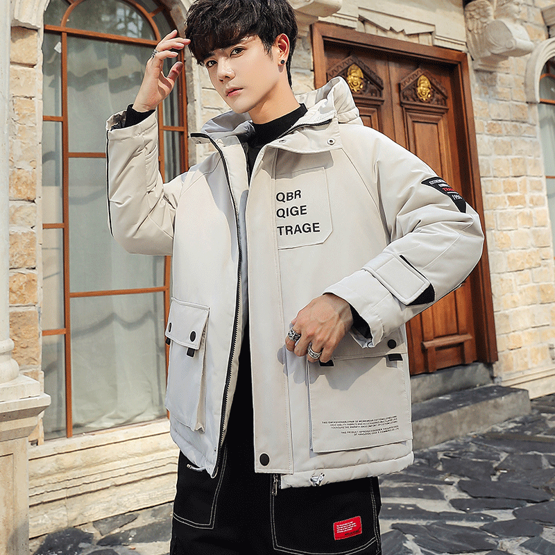 2021 inverno novo casaco de algodão acolchoado masculino moda coreana tamanho grande com capuz impressão quente casual jaqueta masculina navio da gota