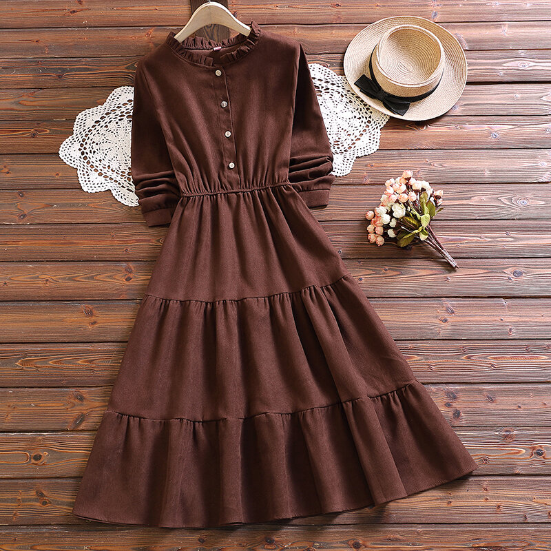 Mori girl cute kawaii sweet dress new autumn fashion long sleeve corduroy women vintage vestidos
