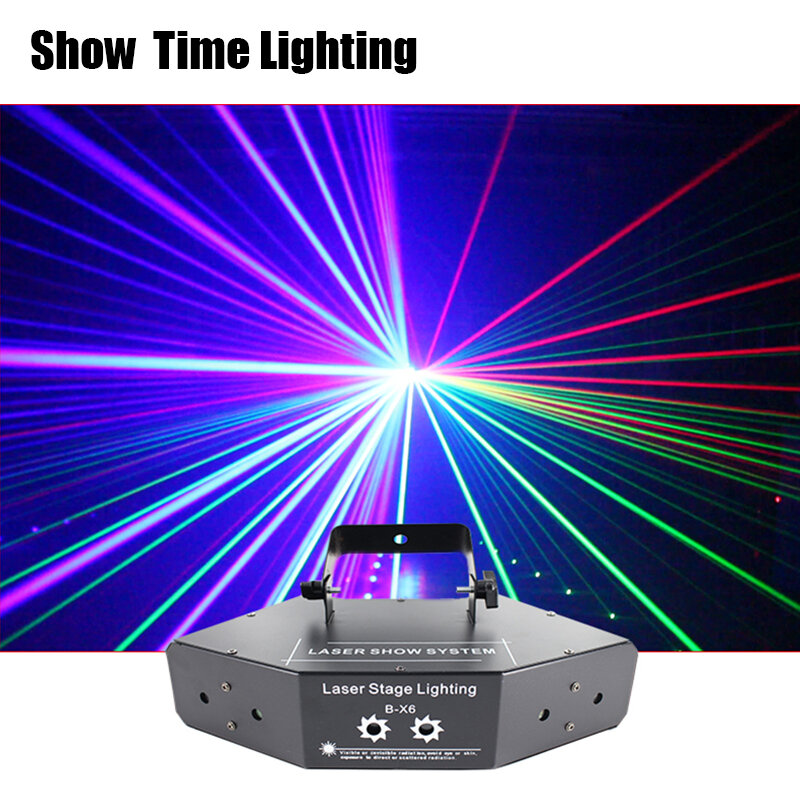 Aparelho laser com 6 linhas de imagem, dj, rgb, laser, 6 olhos, dmx 512, dança, bar, café, natal, festa caseira, efeito de disco, sistema de iluminação