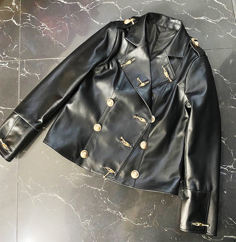 Genuine Leather Jacket Coat Mulheres Nova Marca de Moda Designer Real Sheepskin Senhoras Primavera Outono Motor Jaquetas Feminino Tamanho Grande