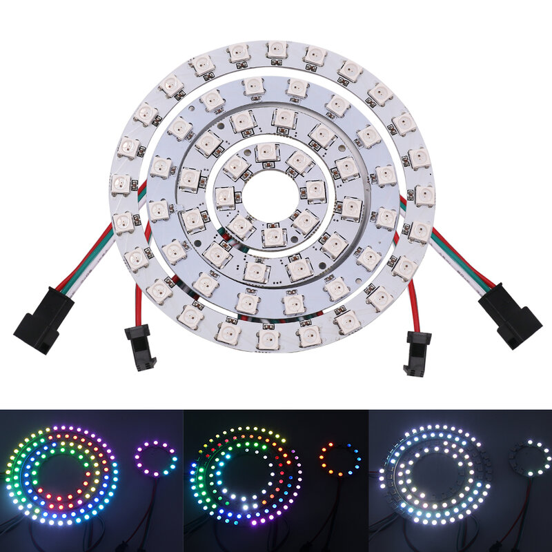 Anillo de luces LED para coche, tiras duras de luz RGB WS2812B de 5V, 30cm, 50mm, 60mm, 70mm, 90mm, 110mm, 150mm, 170mm