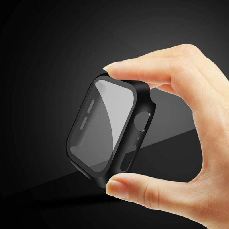Protetor de tela de vidro para apple watch, capa com cobertura fina e protetora de 40mm, para modelos iwatch 6, 5, 44mm
