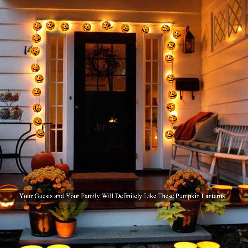 10/20/30 LED Halloween Pumpkin Lantern String Lights Solar Halloween 3D Pumpkin Lights Indoor Outdoor Home Decoration