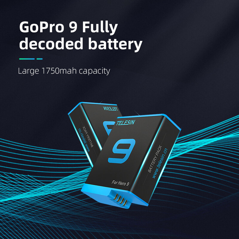 Telesin Voor Gopro 9 Batterij 1750Mah Vervangende Batterij Voor Gopro Hero 9 Zwart Actie Camera Accessoires