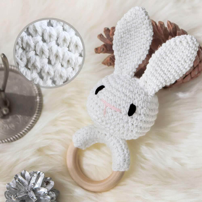 Let's Make Baby Rattle 1pc Rabbit Crochet Molars Log Animal Teether Safe Wooden Toys Mobile Pram Crib Ring Children Product
