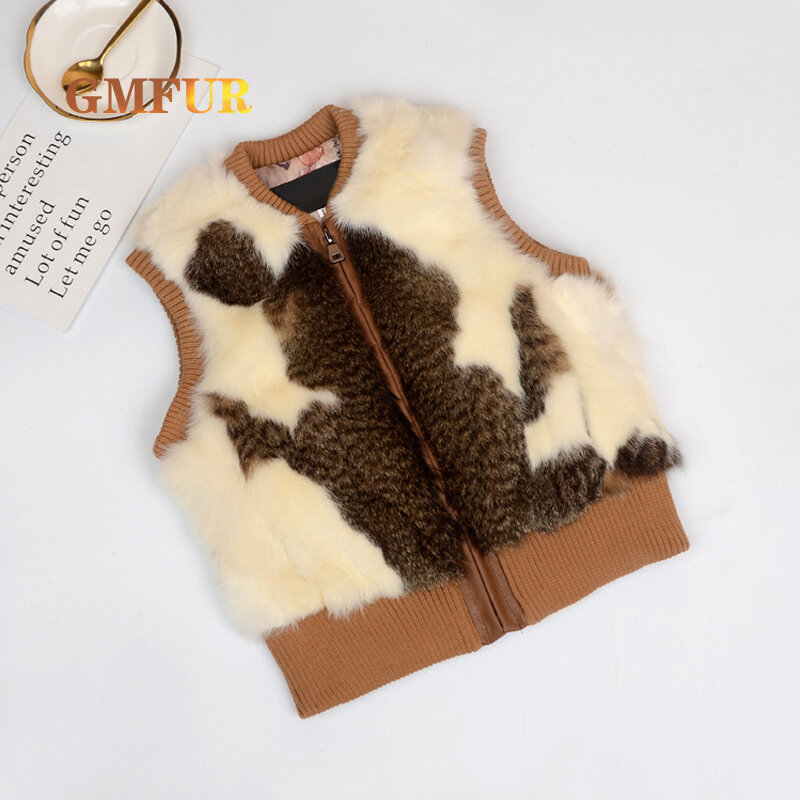 Autumn Winter New Thick Warm Children's Rex Rabbit Fur Vest Fashion Zipper Sleeveless Girls Natural Fur Vest Boy Coat Clothes