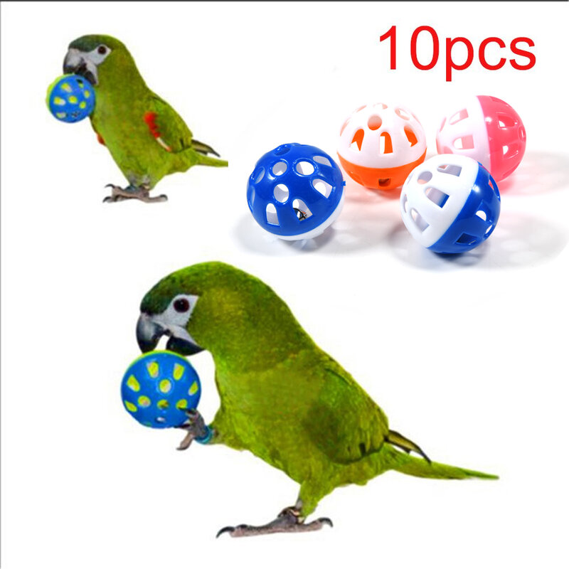10 sztuk zabawka dla papugi kolorowe Hollow Rolling piłka z dzwonkami zabawka ptak Parakeet Cockatiel Parrot Chew Cage fajne zabawki Pet artykuły dla ptaków
