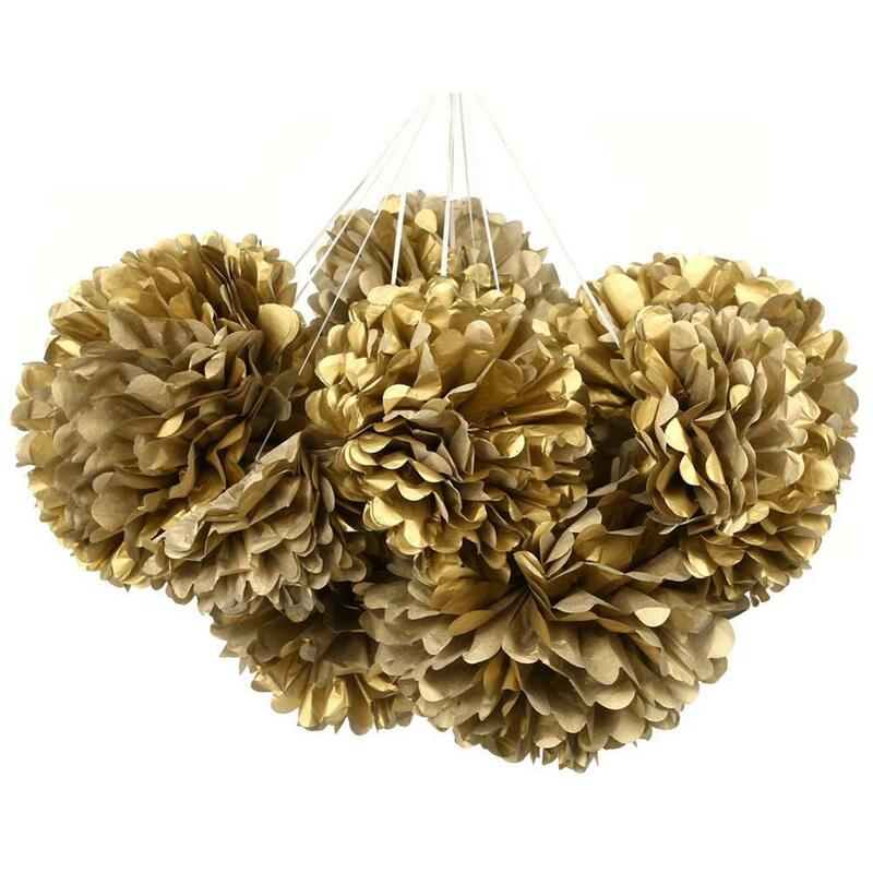 Diy handmade Tissue Pom Poms Flower for Vintage Wedding Baby shower parties and Events Gold Black Haning Paper Ball Decoration