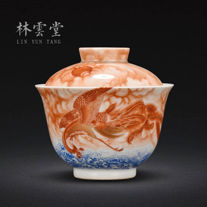 Pintado a mano de alumbre pintado en rojo oro Danfeng Chaoyang. Cai Gai de Jingdezhen de cerámica hecha a mano taza de té de kungfu