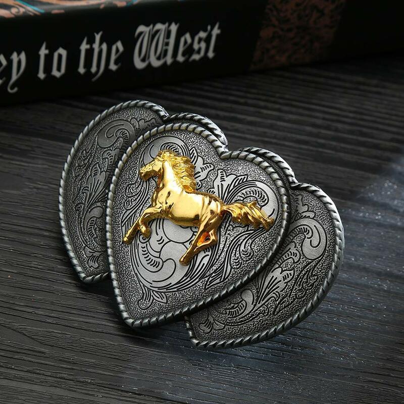 Three connect shape gold runing horse belt  buckle for man western cowboy buckle without belt custom alloy width 4cm