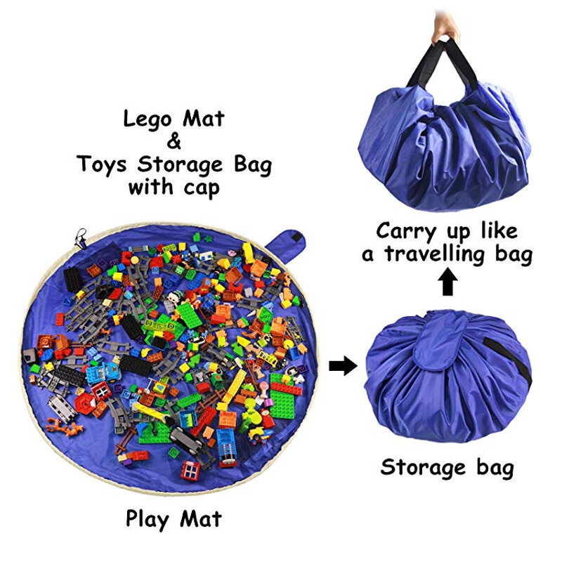 Tapete de juego para niños de 1,5 M bolsas de almacenamiento, organizador de limpieza de gran tamaño, tapete de juego, bolsa de almacenamiento duradera para juguetes Lego, bloques de construcción al aire libre