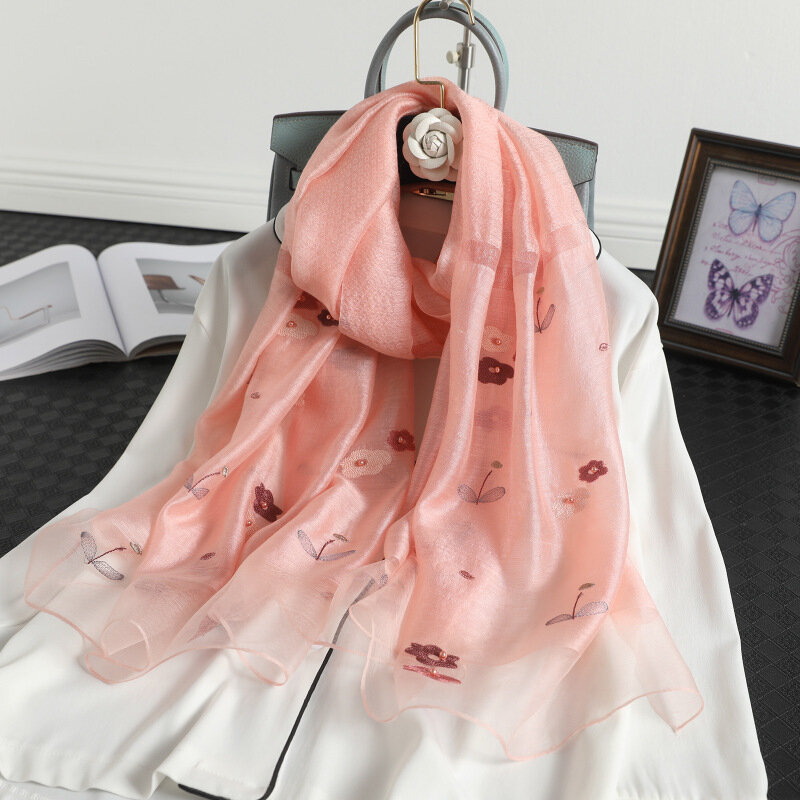 2022 jednolity jedwab kobiety szalik zimowa ciepła wełna szale Lady okłady Bufanda Floral Pashmina hafty szale chustka na szyję