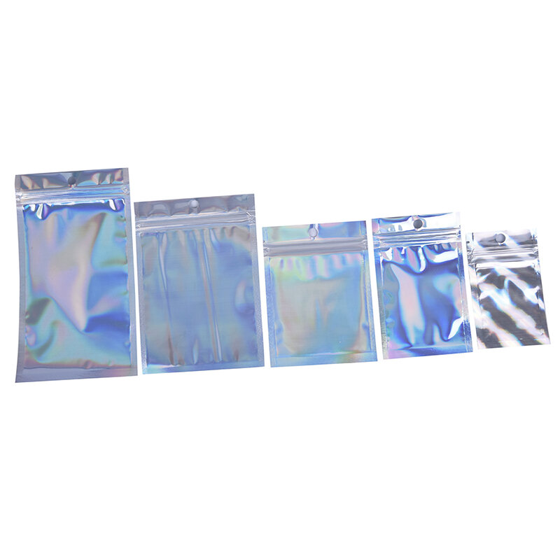 Bolsas de plástico holográficas con cierre, sobres iridiscentes con cierre de cremallera, para regalo, 10 Uds.