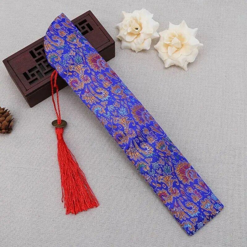 Silk Folding Chinese Hand Fan Bag With Tassel Dustproof Holder Protector Pouch Case Cover Retro Style E15B