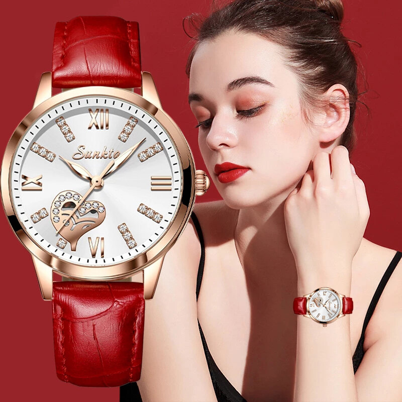 2023 LIGE Marca SUNKTA Mulheres Relógios Moda couro Ladies Quartz Watch TOP Marca Dial Luxo Simples Rose Gold Mulheres Relógios