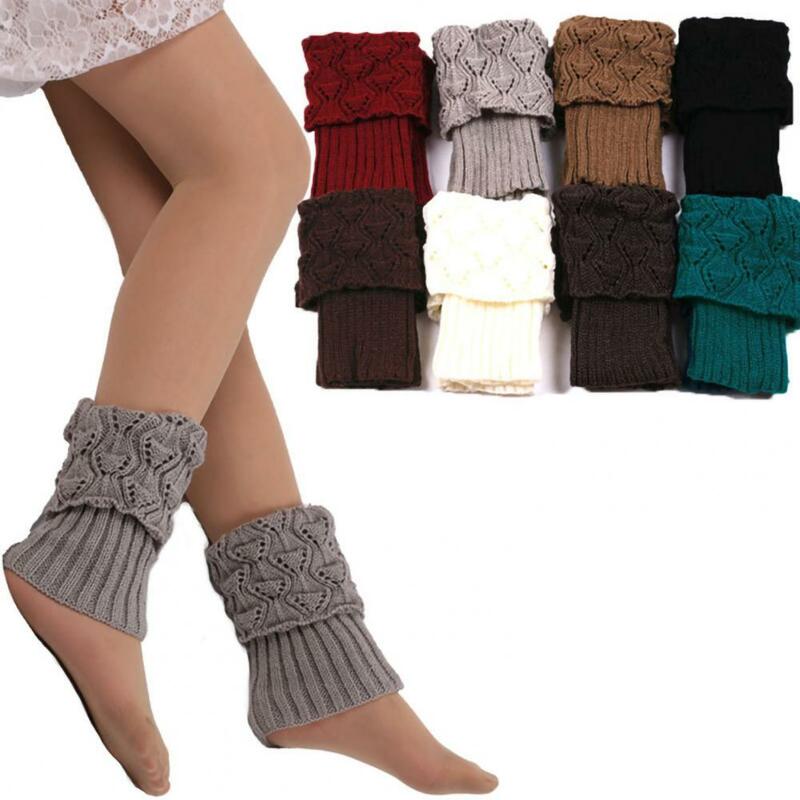 1 par inverno aquecedores de perna crochê boot punhos malha toppers boot meias mulheres elegantes cor sólida oco crochê pernas decoração meias