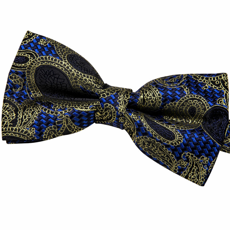 Barry.Wang Blue Bow Tie สำหรับผู้ชาย Paisley Cummerbund Bow Ties ผ้าเช็ดหน้า Cufflinks Cummerbund เข็มขัดเอวสำหรับงานแต่งงาน YF-1025