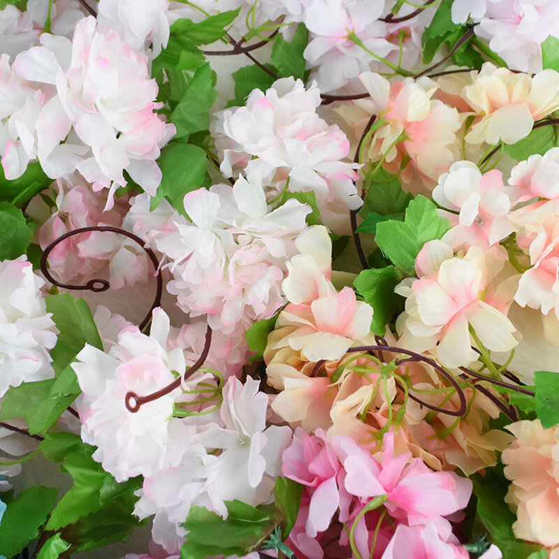 2.3M ดอกไม้ Garland ประดิษฐ์ดอกไม้ String กับใบ Silk Sakura Cherry Blossom Ivy Vine สำหรับบ้านสวนจัดงานแต่งงาน decor