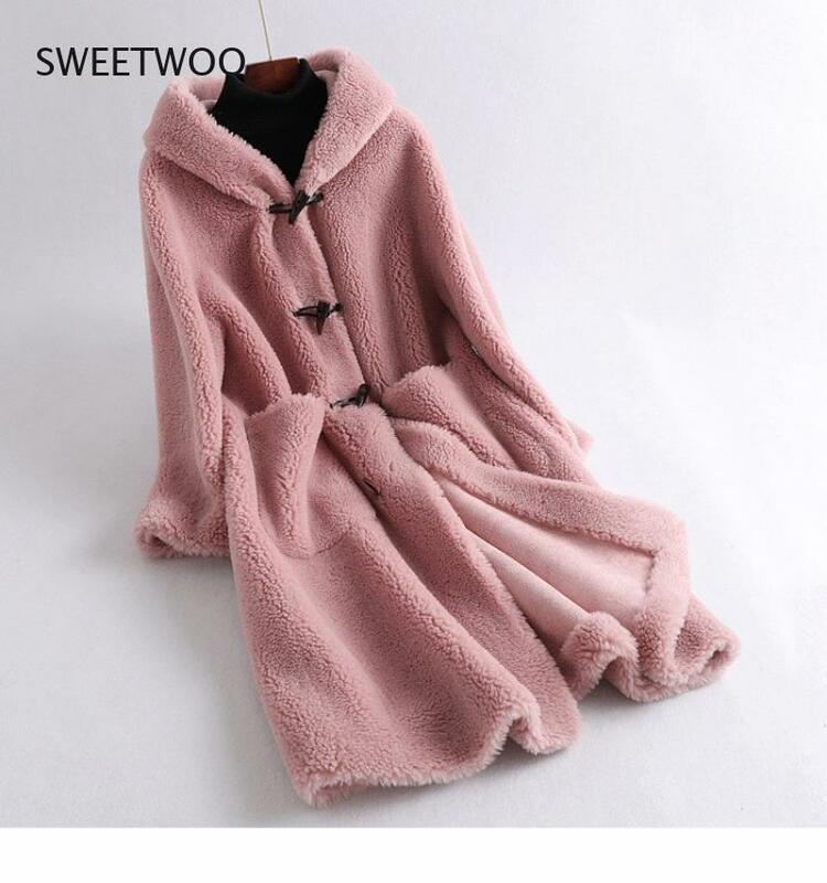 Frauen Winter Jacken Wolle Casual Mäntel Koreanische Stil Feminina 2021 Neue Echtpelz Mantel Hohe Qualität Lange Schafe Lammfell