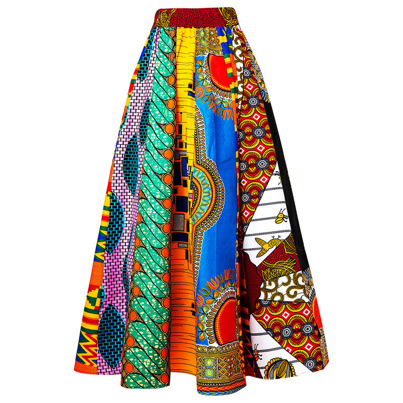 Nieuwe Mode Afrikaanse Maxi Rok Voor Vrouwen Onesize Mix Rok Ankara Wax Print Hoge Taille Lange Rok Afrikaanse Traditionele Kleding