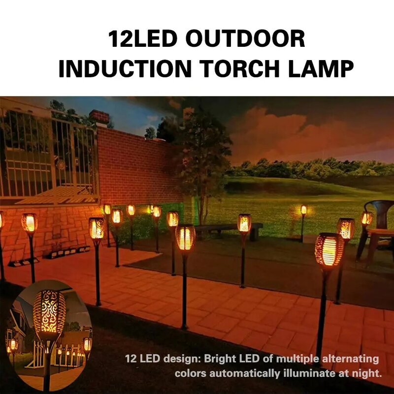 1PC 12LED 1W lampa z płomieniem słonecznym zewnętrzna latarka indukcyjna lampa ogrodowa dziedziniec ziemia dekoracyjna lampa krajobrazowa
