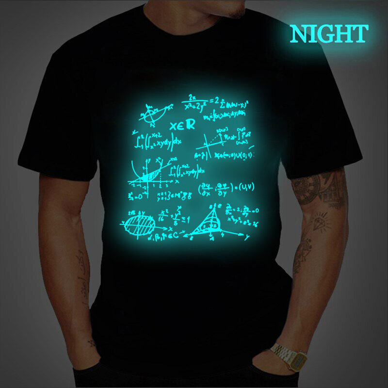 Camiseta com estampa de símbolo matemática luminosa, camiseta personalizada masculina de verão, manga curta, camiseta gráfica de tamanho grande, camisetas tops