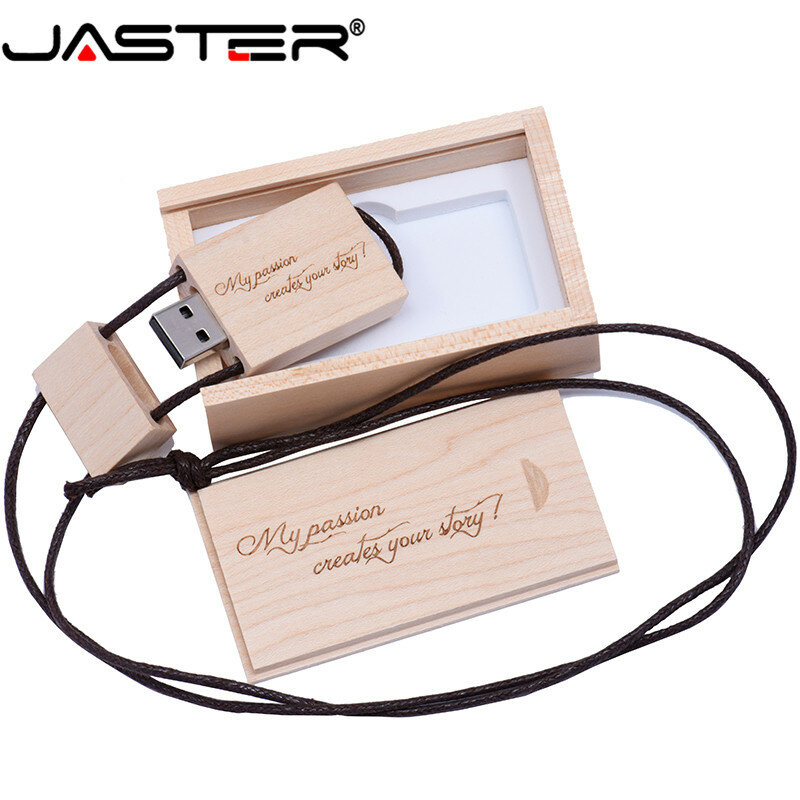 JASTER (الشحن مخصص شعار) حار بيع مربع حبل خشبية USB + مربع USB 2.0 بندريف 4GB 8GB 16GB 32GB 64GB USB فلاش حملة