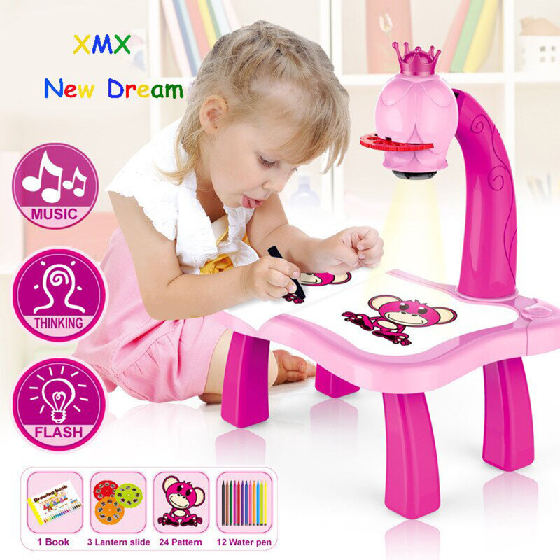 Kids Toy Painting Drawing Table Led Projector Music Toys Kids Arts and Crafts for Kids Children Notebook Pen Office Toddler Toy