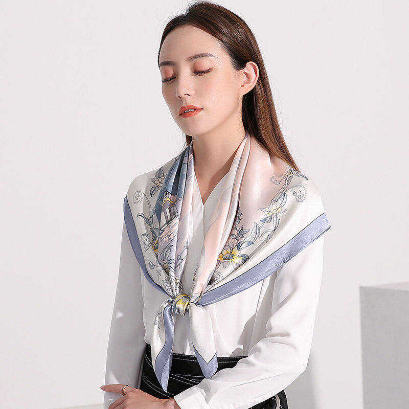 100% Real Silk Square Scarf For Women Print Echarpe Femme Pure Natural Silk Bandana Bufanda Mujer Handkerchief Neckscarf 88x88cm