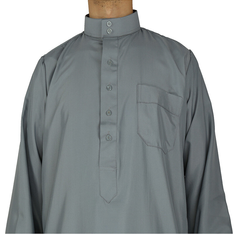 Мужской Катар, мусульманский марокканский исламский стиль, белый, серый, с длинным рукавом, воротник-стойка, яркий, арабский стиль, мужской халат для поклонения