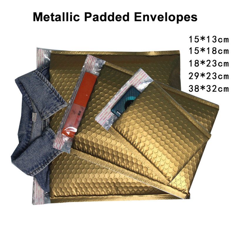 10 sztuk metaliczne opakowanie bąbelkowe koperty wyściełane Mailing torba na zakupy samoklejący folia piankowa torba kurierska wodoodporne koperty z folią bąbelkową