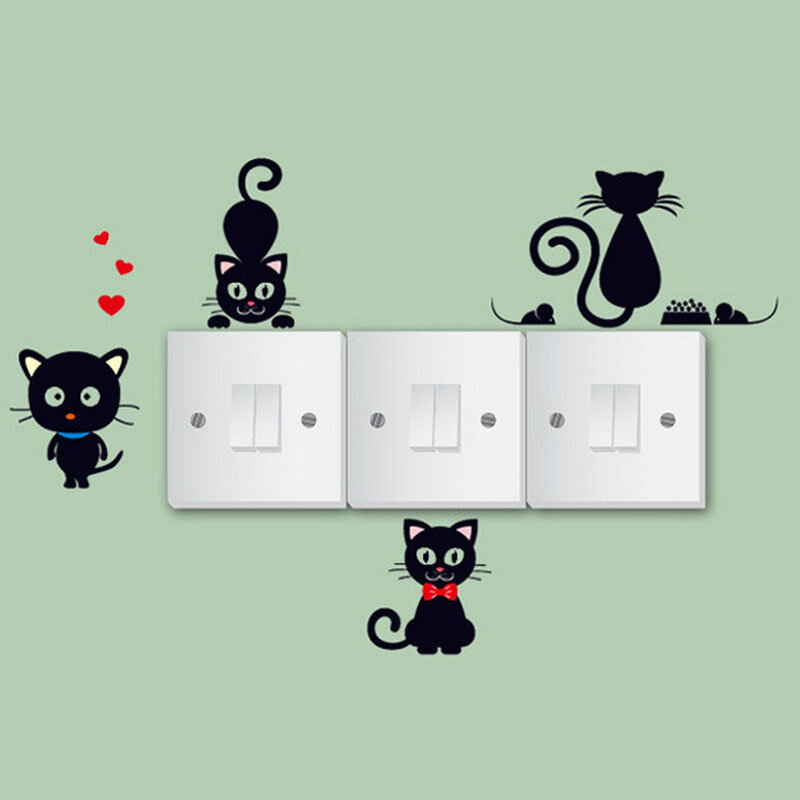Pegatina de pared de gato negro de PVC, pegatinas de decoración de interruptor de luz creativo de moda, 1 unidad