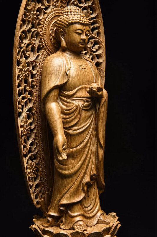 Natural hainan agarwood escultura em madeira grande dia buda decoração de couro preto madeira buda escultura agilawood estátua de buda sorte