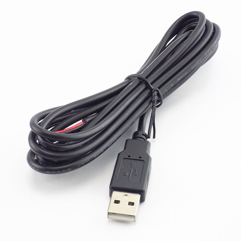 USB 2.0 수 잭 커넥터 케이블, 전원 충전 연장 케이블 코드, 0.3m, 1m, 2m, 5V, 2 핀, 2 와이어 DIY