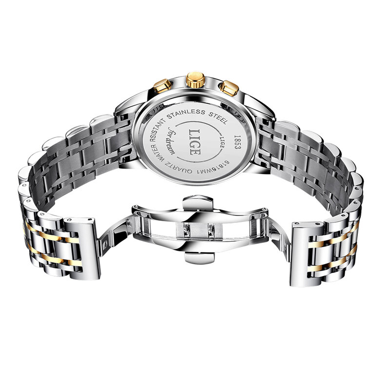 LIGE-reloj de cuarzo dorado para mujer, accesorio de marca superior de lujo, resistente al agua, de acero inoxidable, para regalo, 2023