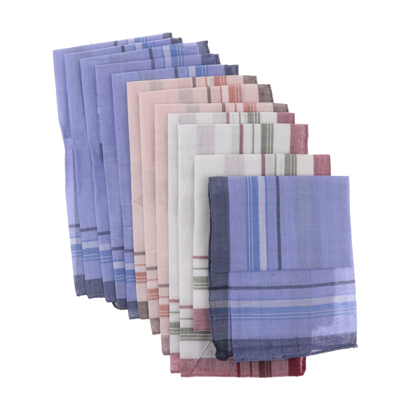 12PC Men Assorted Cotton Handkerchiefs Plaid Print Pocket Square Soft Hanky