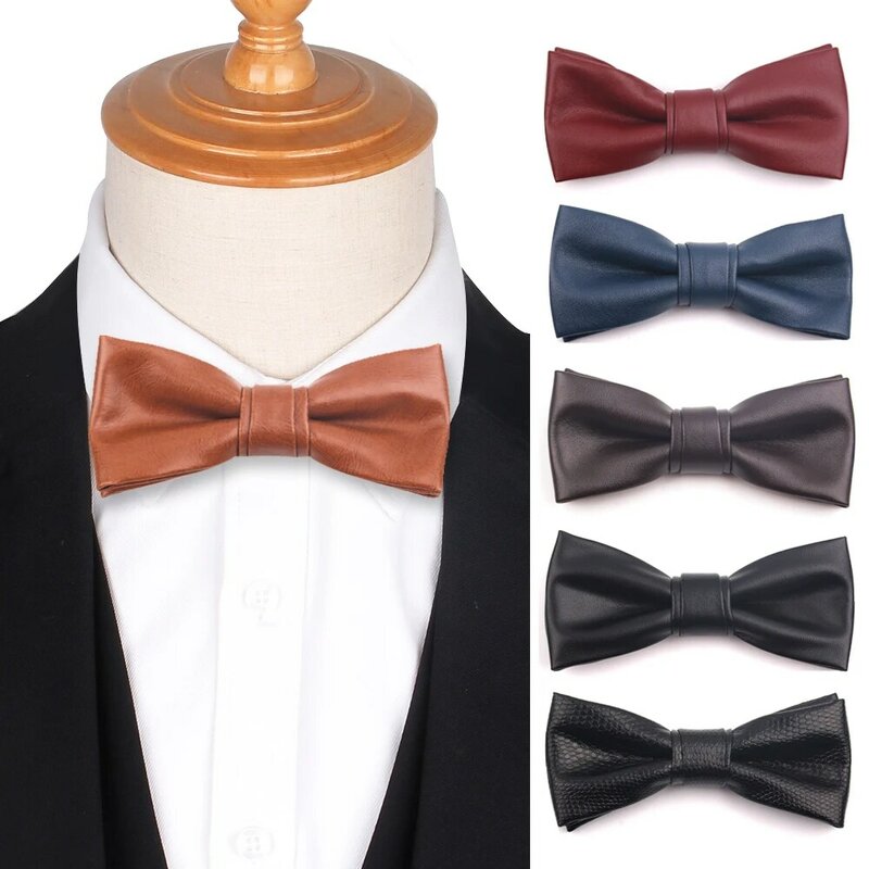 Pajarita clásica para hombre y mujer, corbatas de cuero PU para boda, fiesta, corbata informal ajustable