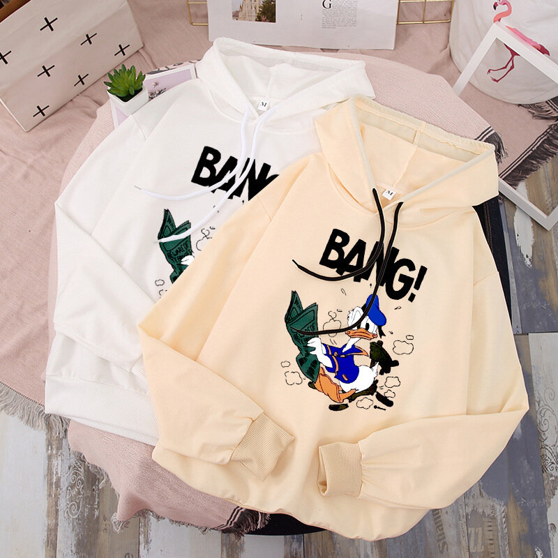 Mulher hoodies casal camisa primavera inverno streetwear dos desenhos animados camisa donald carta impressão bang manga longa engraçado camisolas
