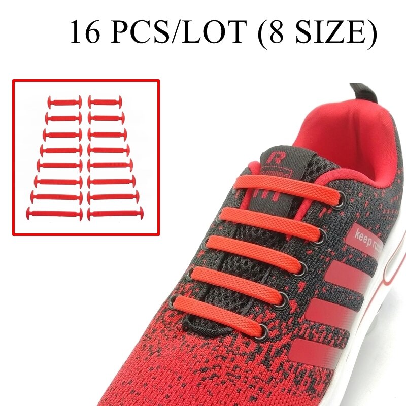 16 pièces/ensemble course sans lacet lacets mode unisexe athlétique élastique Silicone chaussure dentelle toutes les baskets ajustement sangle N010