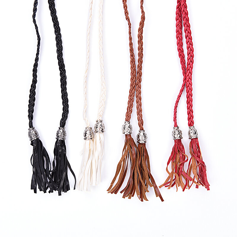Cinto de corda de couro boho PU para mulheres, cinto simples de borla, cinto trançado auto-amarrado, cintura fina, 135cm-175cm
