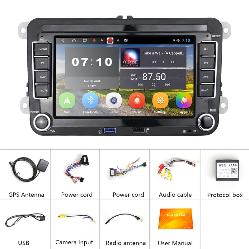 Автомагнитола Podofo, 2 din, 7 дюймов, Android 10,0, 4G, GPS, автомобильный мультимедийный плеер для Golf/Polo/Tiguan/Passat/b7/b6/SEAT/leon/Skoda/Octavia