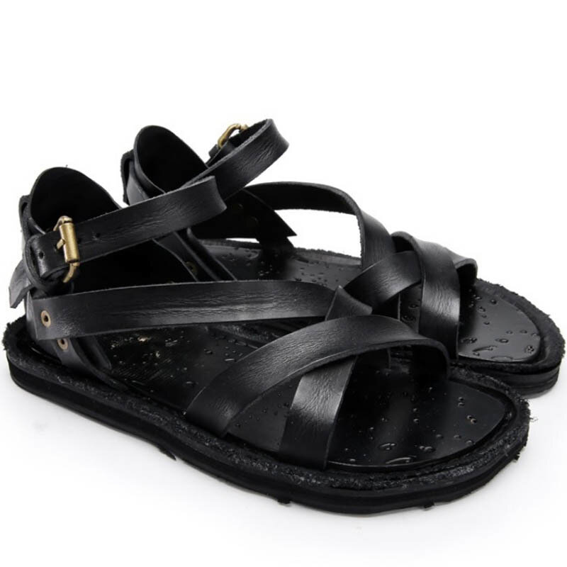 Estate Casual fibbia cinturino sandali in vera pelle 2019 nuovo nero marrone retrò gladiatore sandali da spiaggia all'aperto pantofole calzature